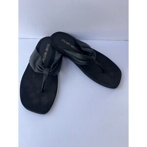 Stuart Weitzman‎ Cassie Black Leather Thong Sandals SZ 10.5